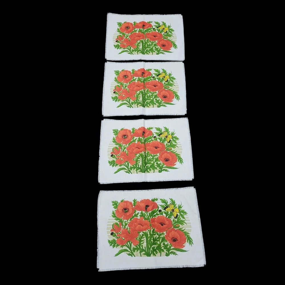The Bagshaws of St Lucia West Indies 4-Pc Placemats Poppy Butterfly Floral NEW